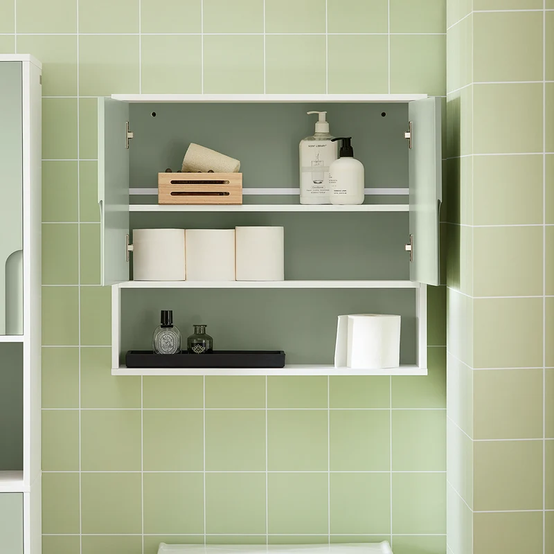 SoBuy BZR140-GR Armoire Murale Salle de Bain Vert et Blanc 60 cm avec 2 Portes, Étagères Réglables et Compartiment Ouvert – MDF E1