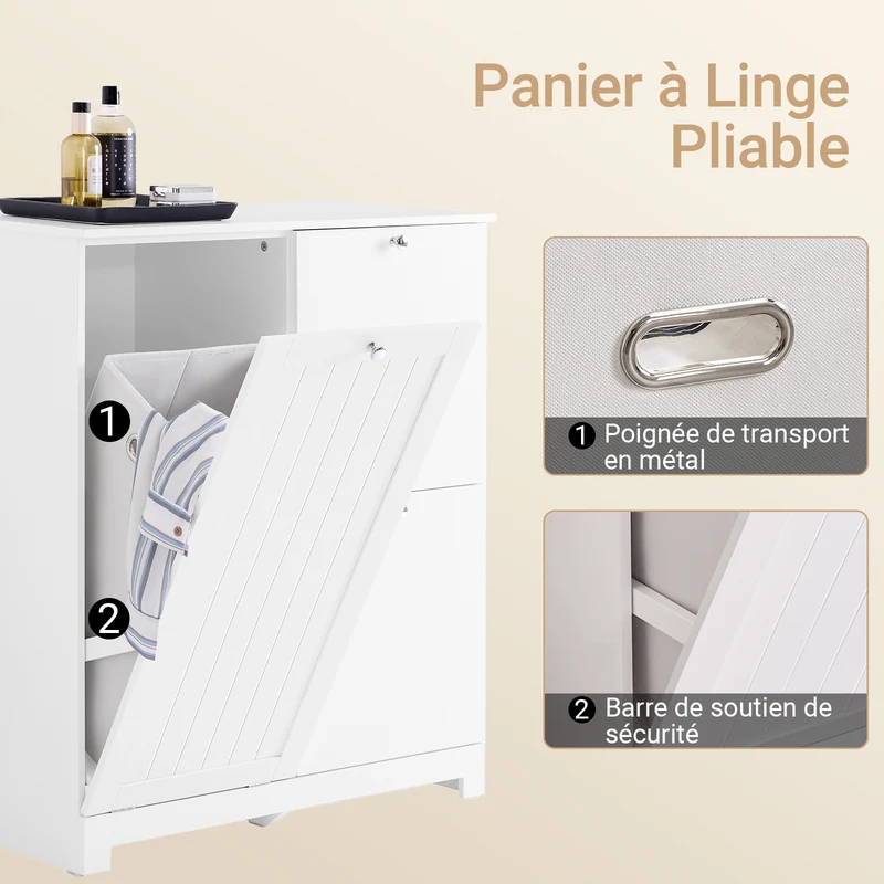 SoBuy BZR213-W Meuble Salle de Bain avec 3 Paniers à Linge – 2 Paniers Amovibles, Tri du Linge, Gain de Place, 78×38×90 cm, Blanc