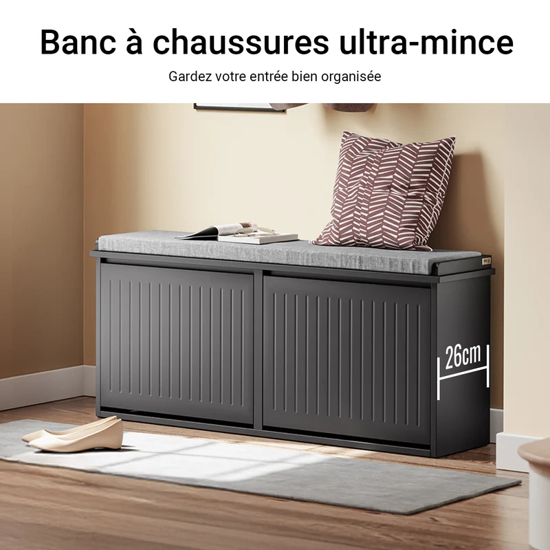 SoBuy FSR98-XL-SCH Banc à Chaussures avec Coussin et 2 Abattants – 100×26×46 cm, 158 kg, Noir