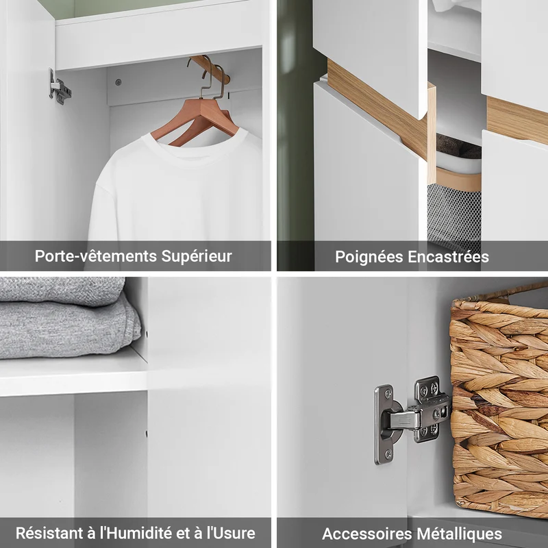 SoBuy KSB01-W Armoire Faible Profondeur 30 cm – Dressing Gain de Place, Penderie Intégrée, Blanc