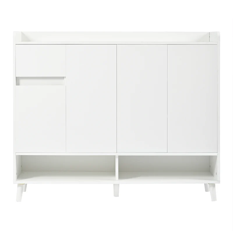 Buffet moderne blanc 4 portes 1 tiroir 120x99x35cm MERIDIANNOVA