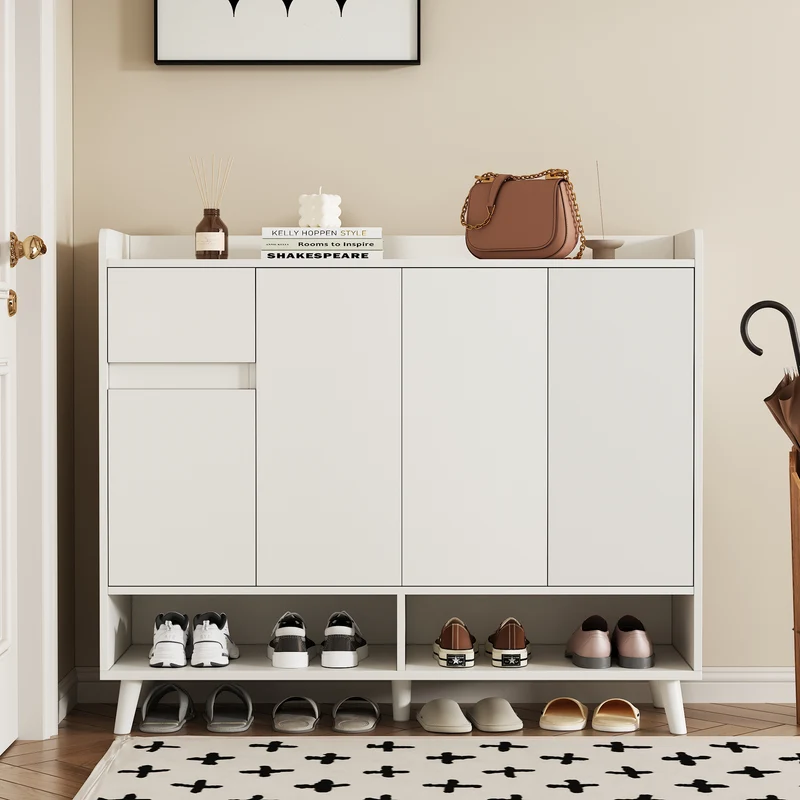 Buffet moderne blanc 4 portes 1 tiroir 120x99x35cm MERIDIANNOVA