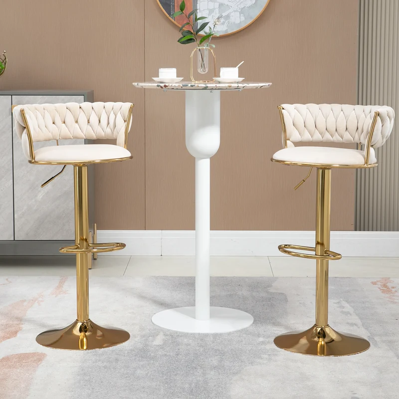 Lot de 2 tabouret de bar pivotant 360° en velours beige, hauteur réglable FLAREDYNE