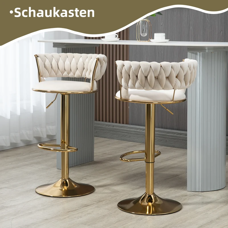 Lot de 2 tabouret de bar pivotant 360° en velours beige, hauteur réglable FLAREDYNE