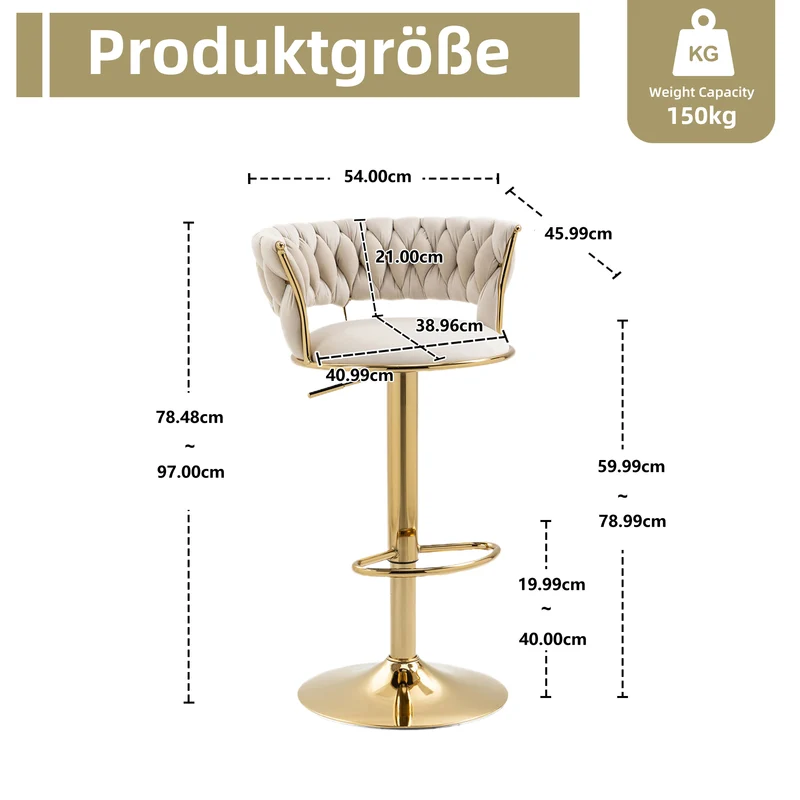 Lot de 2 tabouret de bar pivotant 360° en velours beige, hauteur réglable FLAREDYNE