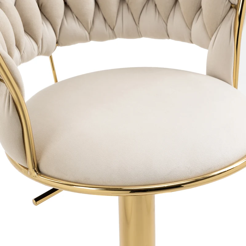Lot de 2 tabouret de bar pivotant 360° en velours beige, hauteur réglable FLAREDYNE