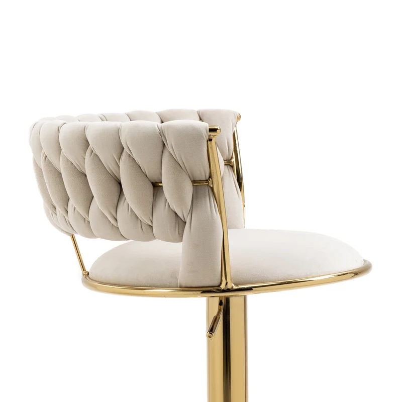 Lot de 2 tabouret de bar pivotant 360° en velours beige, hauteur réglable FLAREDYNE