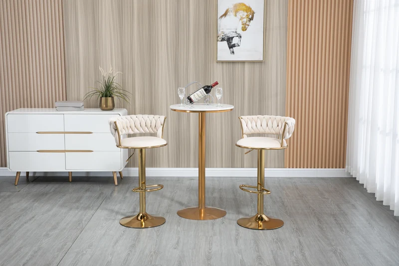Lot de 2 tabouret de bar pivotant 360° en velours beige, hauteur réglable FLAREDYNE