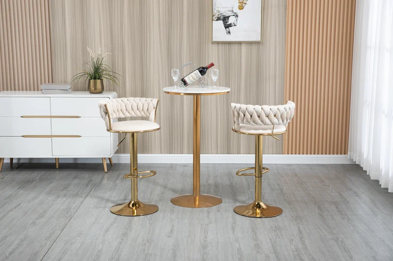 Lot de 2 tabouret de bar pivotant 360° en velours beige, hauteur réglable FLAREDYNE