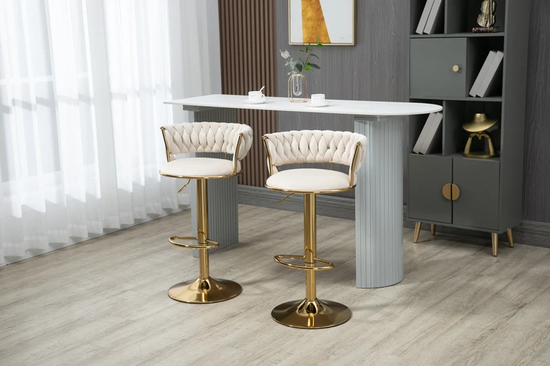 Lot de 2 tabouret de bar pivotant 360° en velours beige, hauteur réglable FLAREDYNE