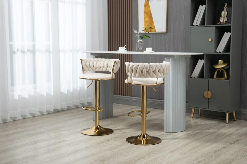 Lot de 2 tabouret de bar pivotant 360° en velours beige, hauteur réglable FLAREDYNE