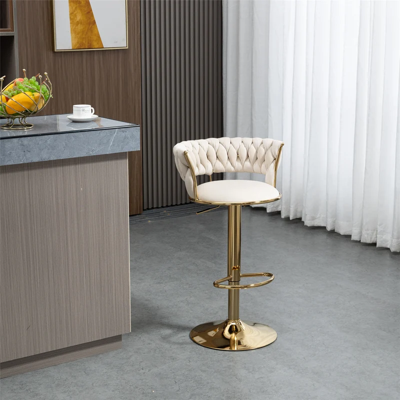 Lot de 2 tabouret de bar pivotant 360° en velours beige, hauteur réglable FLAREDYNE