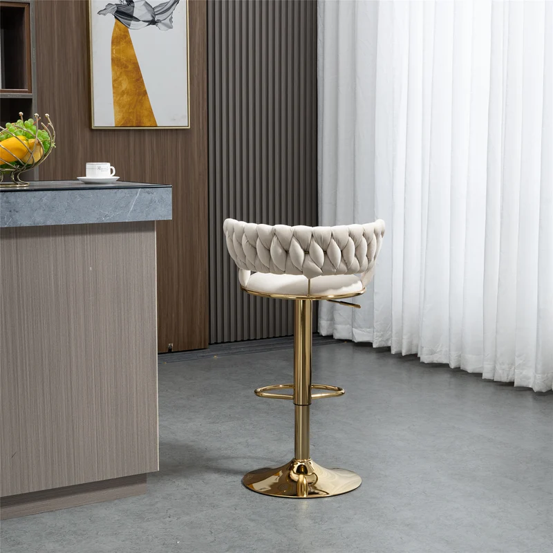 Lot de 2 tabouret de bar pivotant 360° en velours beige, hauteur réglable FLAREDYNE