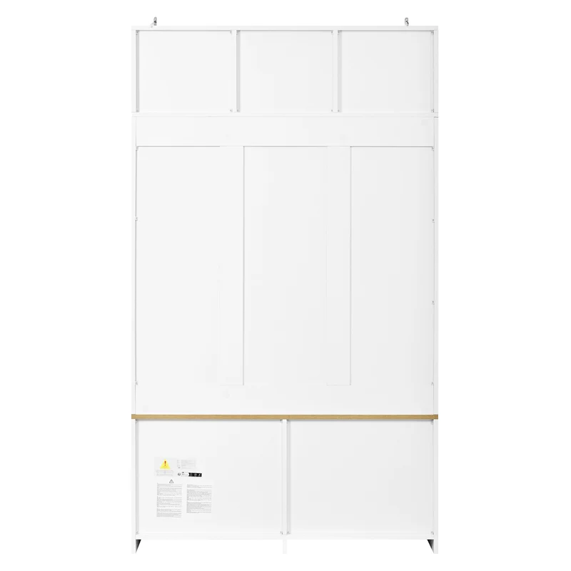 Vestiaire à l'entrée blanc compacte avec banc, rangement ouvert et 2 portes 105x40x180cm MERIDIANSOL