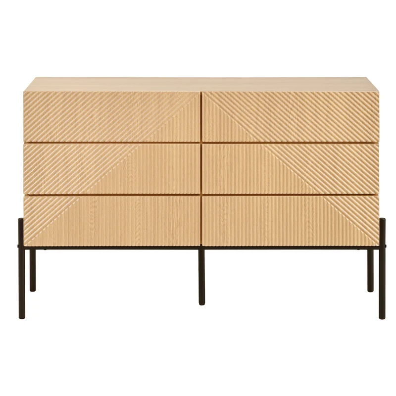 Buffet effet bois naturel géométrique 3D, 6 tiroirs 115,5x38x75cm CASCADEDYNE