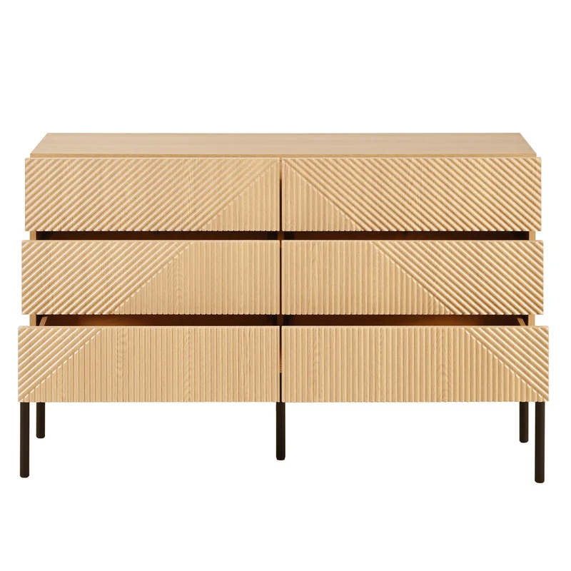 Buffet effet bois naturel géométrique 3D, 6 tiroirs 115,5x38x75cm CASCADEDYNE