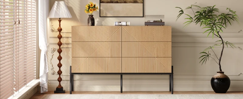 Buffet effet bois naturel géométrique 3D, 6 tiroirs 115,5x38x75cm CASCADEDYNE