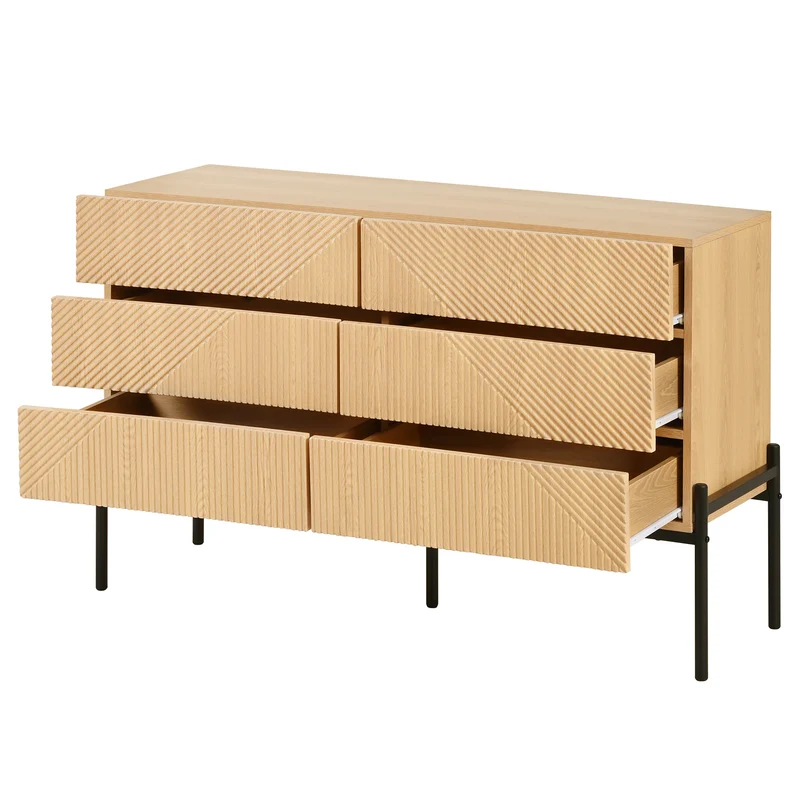 Buffet effet bois naturel géométrique 3D, 6 tiroirs 115,5x38x75cm CASCADEDYNE