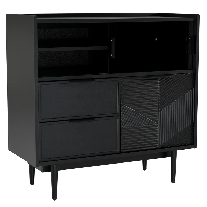Buffet noir motifs géométriques avec éclairage LED 80*35cm QHELQADS