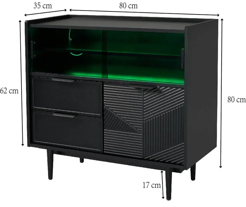 Buffet noir motifs géométriques avec éclairage LED 80*35cm QHELQADS