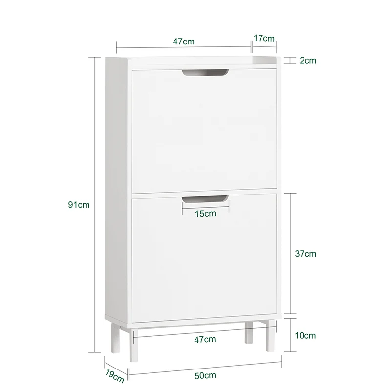 SoBuy FSR151-W Armoire à Chaussures 2 Abattants Ultra-Slim 19cm, Rangement Compact pour Entrée Couloir – 50x19x91 cm, Blanc