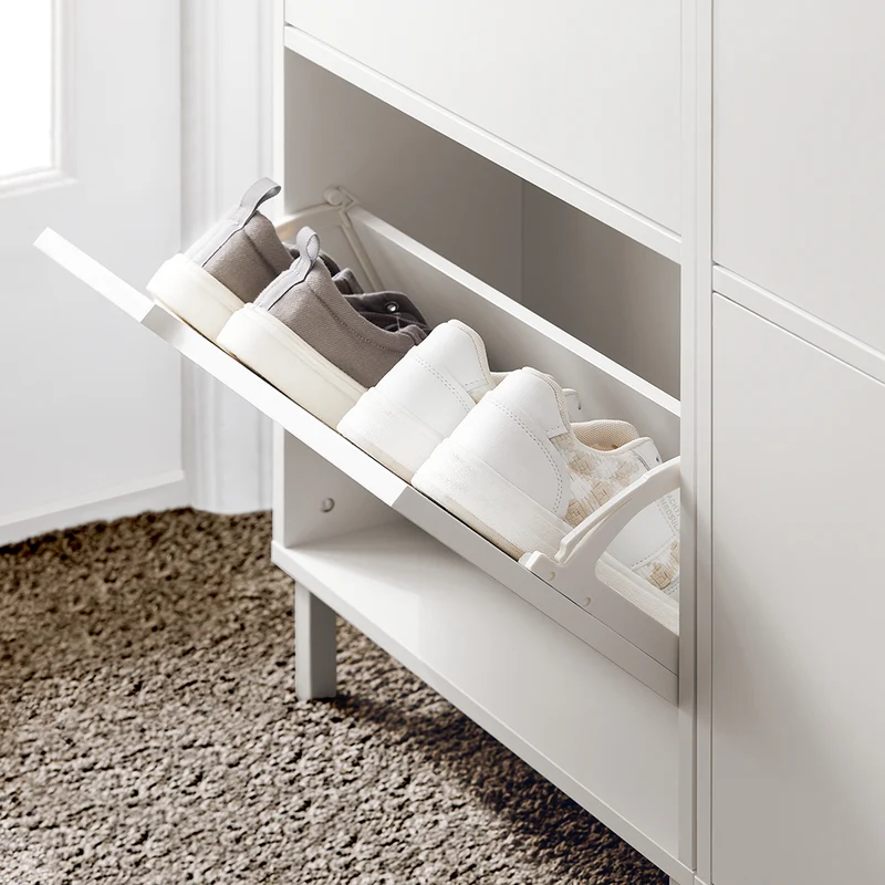 SoBuy FSR151-W Armoire à Chaussures 2 Abattants Ultra-Slim 19cm, Rangement Compact pour Entrée Couloir – 50x19x91 cm, Blanc