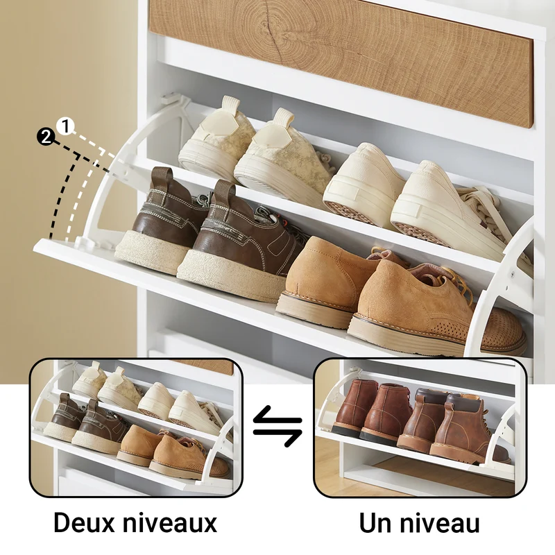 SoBuy FSR205-WN Meuble à Chaussures Gain de Place – Entrée Étroite – 61x26x91 cm Blanc et Naturel