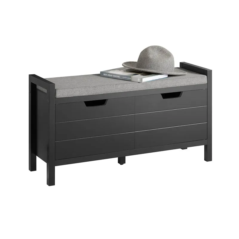 SoBuy FSR63-II-SCH Banc à Chaussures avec Coussin Rembourré et 2 Portes – L91×P30×H50 cm, Charge 150 kg, MDF E1, Noir