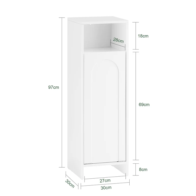 SoBuy BZR161-W Meuble Salle de Bain avec Panier à Linge, Sac Amovible, Format Compact, pour Salle de Bain et WC, Rangement Optimisé – L30×P30×H97 cm, Blanc