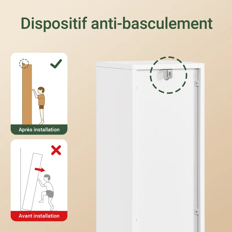 SoBuy BZR151-W Meuble de Salle de Bain Ultra-Étroit avec Étagère Réglable et Tiroir Repositionnable – L20×P20×H96 cm, Charge 30 kg, PB/MDF E1, Blanc