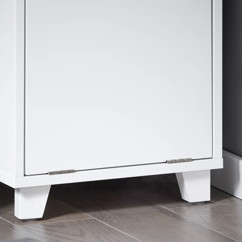 SoBuy BZR146-W Meuble Bas de Salle de Bain, Armoire de Rangement Salle de Bain, Meuble Demi-Colonne sur Pied, Placard WC Étroit avec 1 Panier à Linge, Blanc, 35x30x105cm