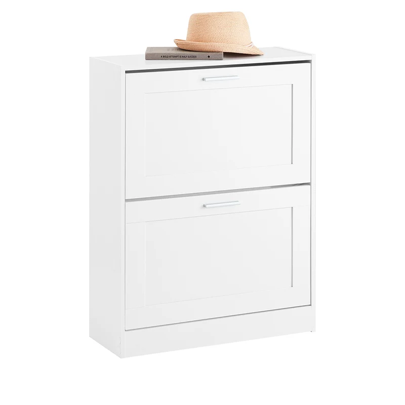 SoBuy FSR137-W Meuble à Chaussures à Abattants 2 Niveaux – Rangement Discret pour Entrée – 60x25x80 cm Blanc