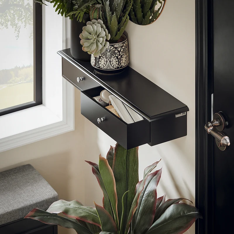 SoBuy FRG43-SCH Etagere Murale avec 2 Tiroirs - Étagère Flottante Moderne pour Entrée, Salon, Cuisine & Chambre - Noir 64x15x10cm