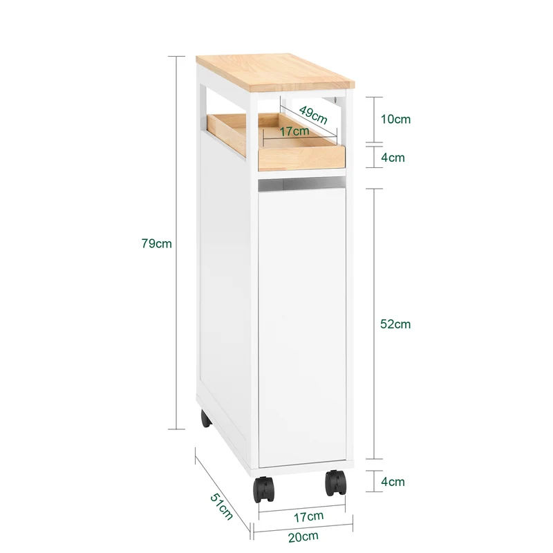 SoBuy NSR11-WN Chariot de Cuisine à Roulettes Slim 20 cm, Plan de Travail Bois, Tiroir 2 Niveaux, 4 Roulettes – L20 × P51 × H79 cm