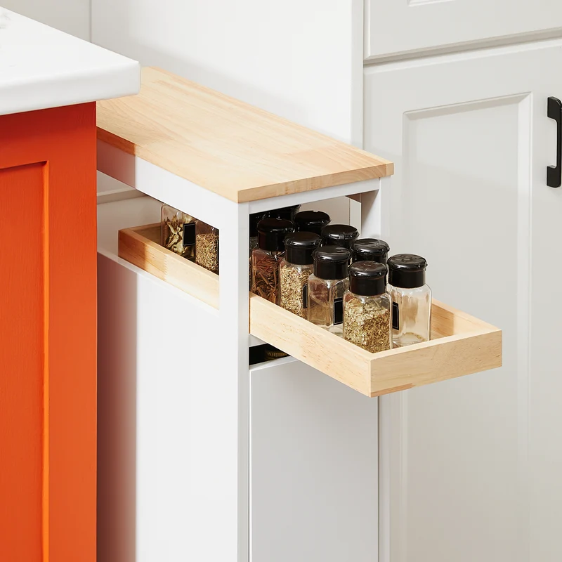 SoBuy NSR11-WN Chariot de Cuisine à Roulettes Slim 20 cm, Plan de Travail Bois, Tiroir 2 Niveaux, 4 Roulettes – L20 × P51 × H79 cm