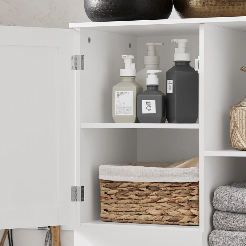 SoBuy BZR104-W Colonne Salle de Bain avec Panier à Linge Intégré – 6 Étagères Réglables, 2 Tiroirs, Gain de Place 171 cm, Blanc