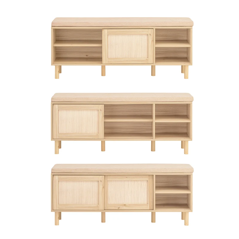 SoBuy FSR163-N Banc à Chaussures avec Coussin et Portes Coulissantes – Naturel