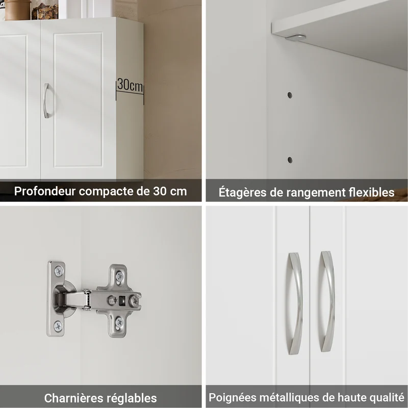 SoBuy FRG231-L-W Meuble Haut Suspendu 90 cm – 3 Portes, Étagère Réglable – Blanc