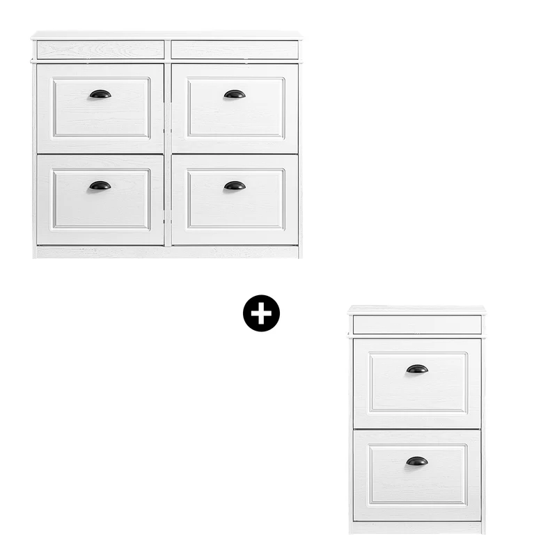 SoBuy FSR79-WG + FSR78-WG Ensemble Armoire à Chaussures 4 + 2 Abattants, Rangement 24 Paires, Gain de Place – Effet Bois Vieilli Blanc