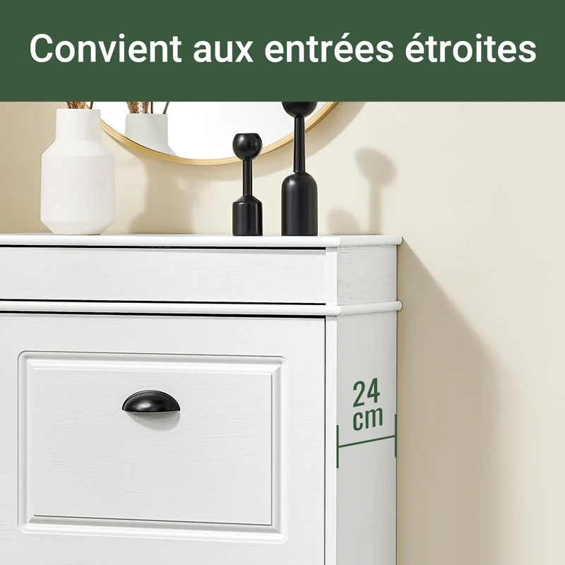 SoBuy FSR78-WG Meuble à Chaussures Gain de Place – Entrée Étroite – 54x24x82 cm Effet Bois Blanc