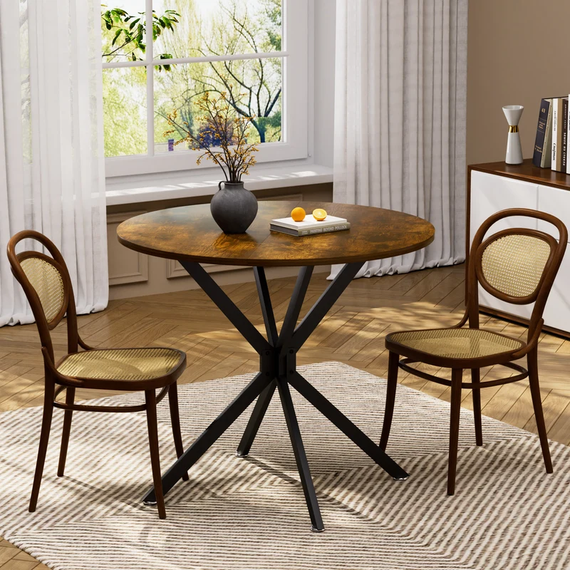Table de salle à manger ronde vintage effet bois marron rustique 90*90cm CELLWALL