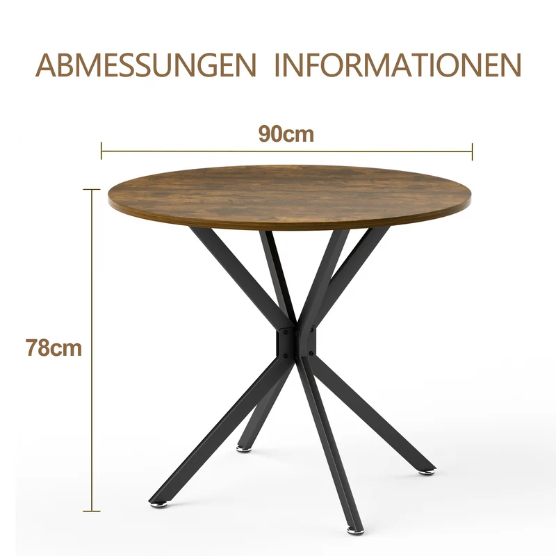 Table de salle à manger ronde vintage effet bois marron rustique 90*90cm CELLWALL