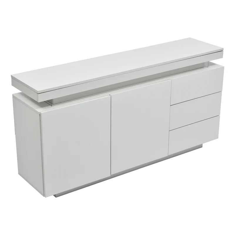 Buffet blanc laqué avec éclairage LED 2 portes 3 tiroirs ZUSTRONS