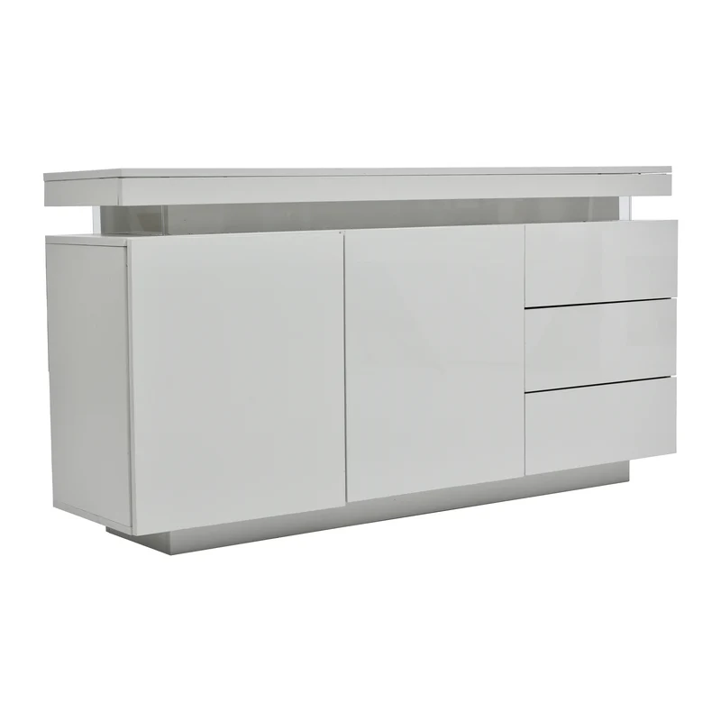 Buffet blanc laqué avec éclairage LED 2 portes 3 tiroirs ZUSTRONS