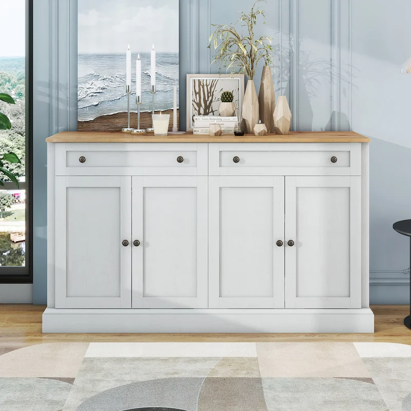 Grand buffet blanc et effet bois 4 portes et 2 tiroirs SULFUR