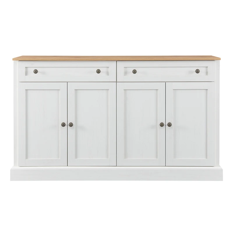 Grand buffet blanc et effet bois 4 portes et 2 tiroirs SULFUR