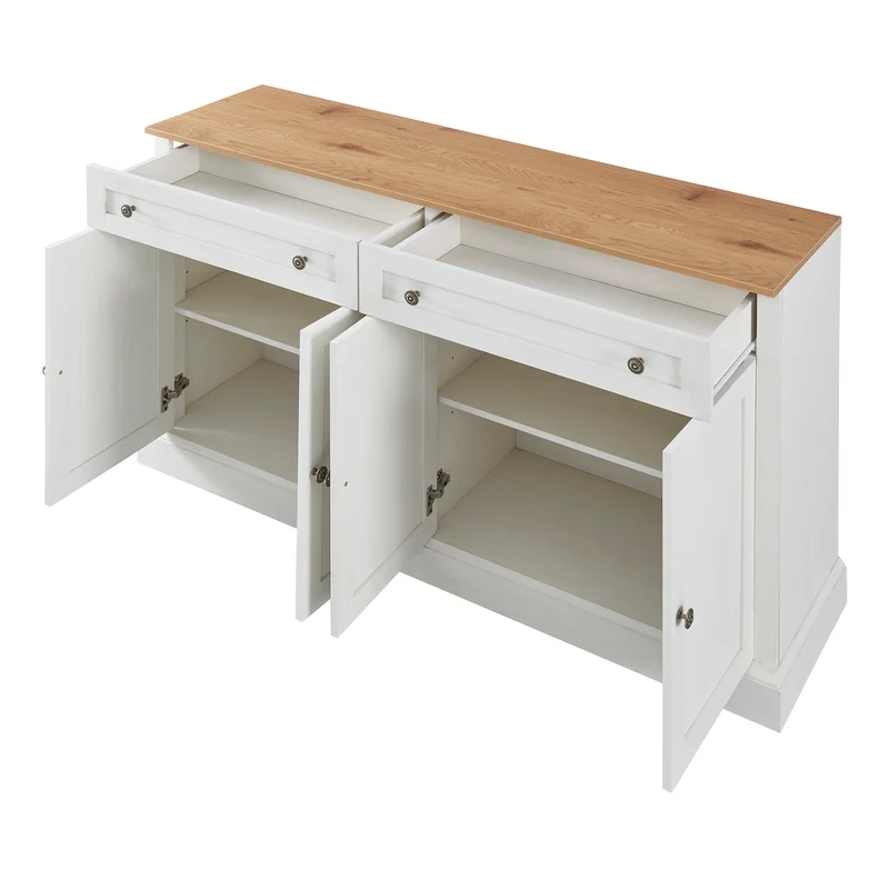 Grand buffet blanc et effet bois 4 portes et 2 tiroirs SULFUR
