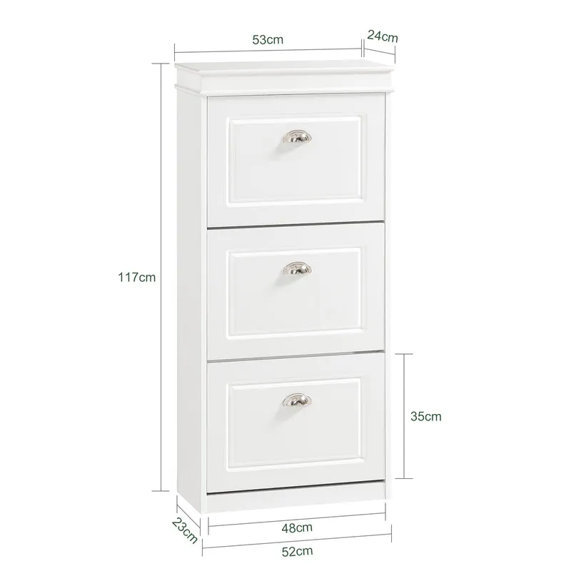 SoBuy Lot Meubles à Chaussures Blanc FSR94-W + FSR64-W – Armoire 3 Abattants 12 Paires & Banc à Chaussures avec Rangement & Coussin, Entrée Étroit