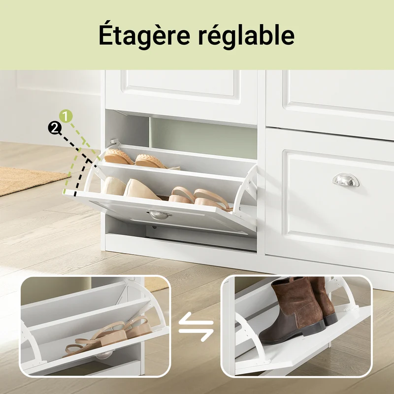 SoBuy FSR79-W Meuble à Chaussures Slim 24 cm – 4 Abattants, 16 Paires, FSC®, Blanc