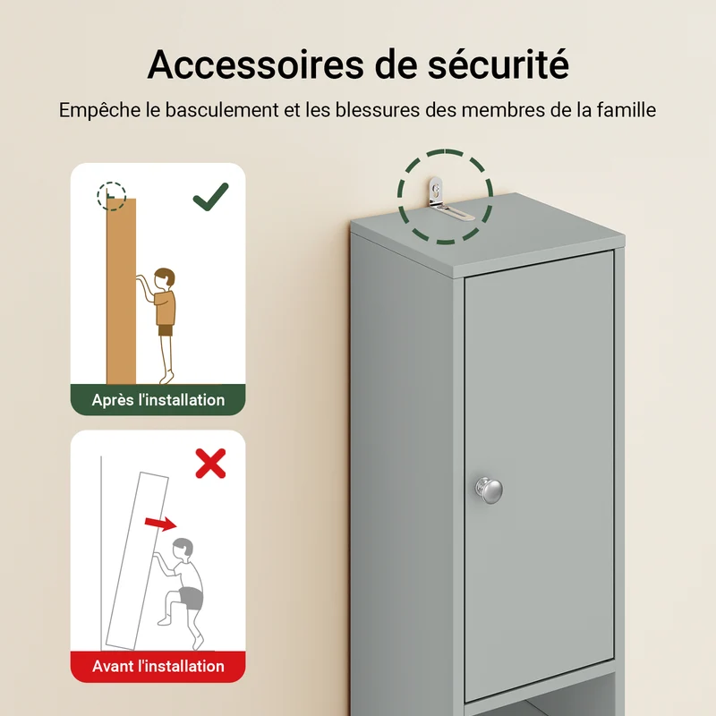SoBuy BZR34-II-HG Colonne Salle de Bain Ultra-Étroite 20×20×180 cm – Tiroir Central, Étagères Réglables, Gris